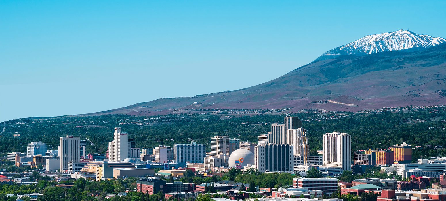 View of Reno with snow capped mountain